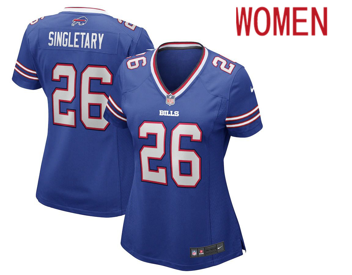Women Buffalo Bills #26 Devin Singletary Royal Nike Game NFL Jersey->women nfl jersey->Women Jersey